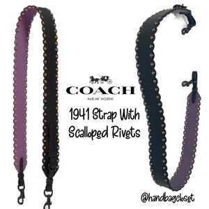 COACH SCALLOPED BLACK / PURPLE LEATHER RIVETS NOVELTY STRAP 76551 EUC